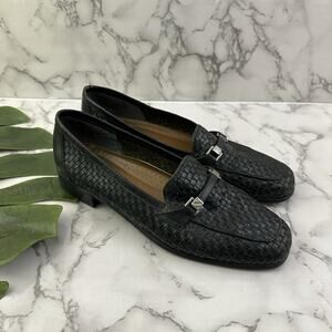 Naturalizer Womens Vintage 90s Loafer Flats Size 9 AA Black Woven Leather